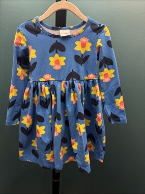 Hanna Andersson Blue Long-Sleeve Daffodil Dress. Size 3T. Gently Used Condition.